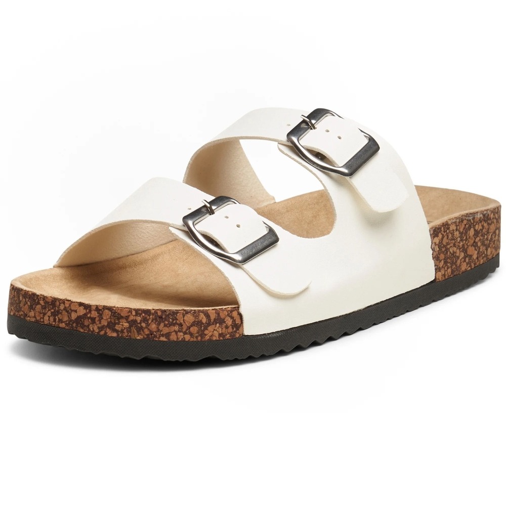 Alpine Swiss Women's Double Strap Contour Vegan Leather Cork Sandals White Sz 10